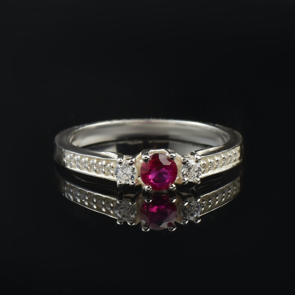 0.25 Ct Round Shape Ruby Three Stone Ring 925 Sterling Silver