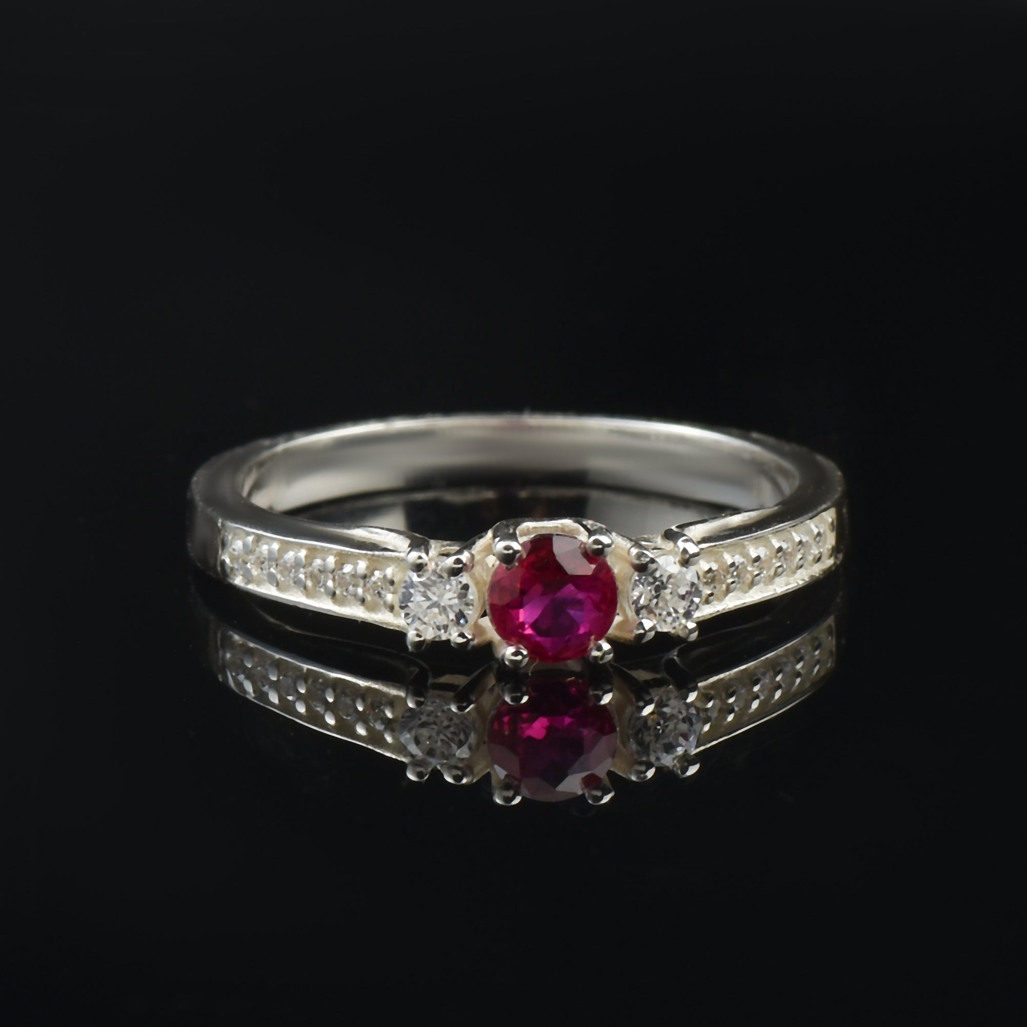 0.25 Ct Round Shape Ruby Three Stone Ring 925 Sterling Silver