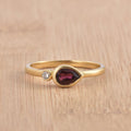 0.70 Ct Pear Shape Rhodonite Garnet Ring 925 Sterling Silver Gold Plated