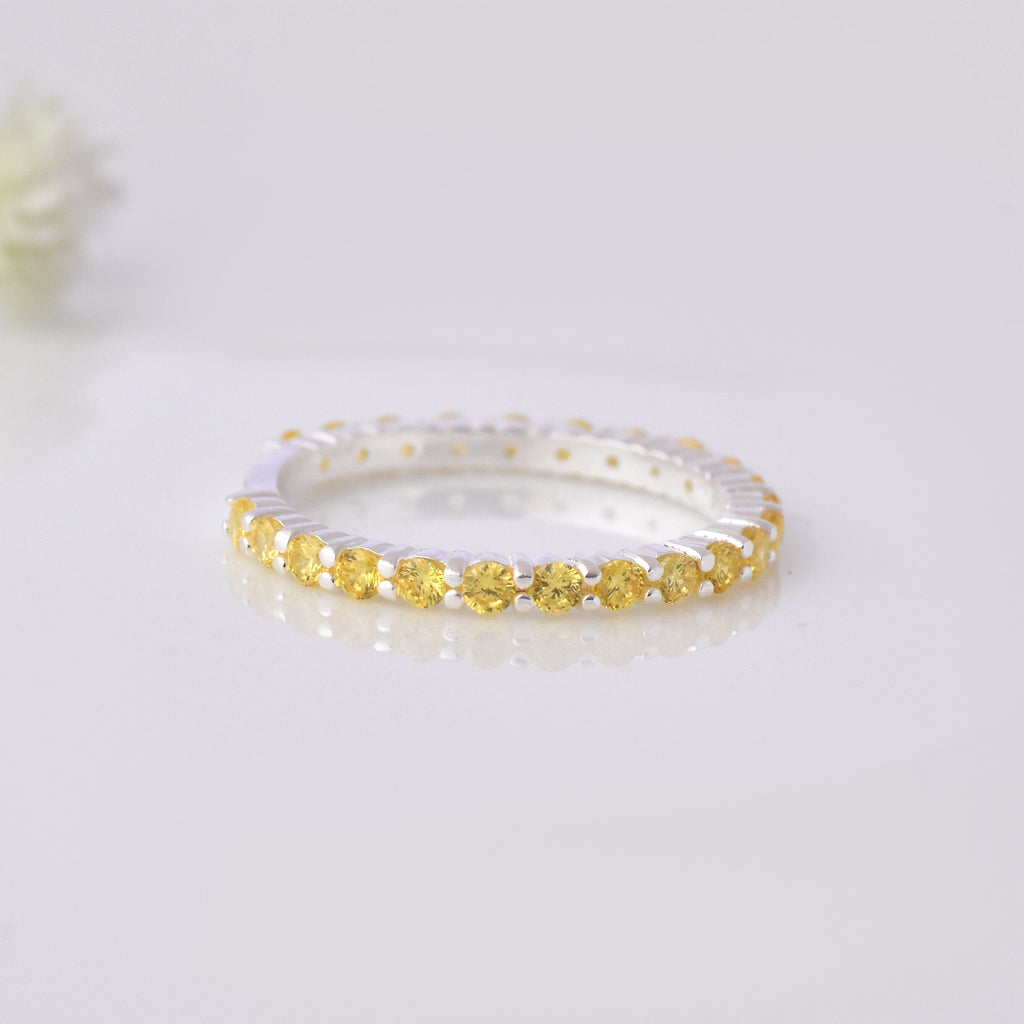 0.69 Ct Round Shape Citrine Eternity Band Ring 925 Sterling Silver