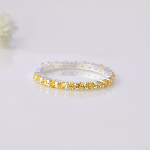 0.69 Ct Round Shape Citrine Eternity Band Ring 925 Sterling Silver