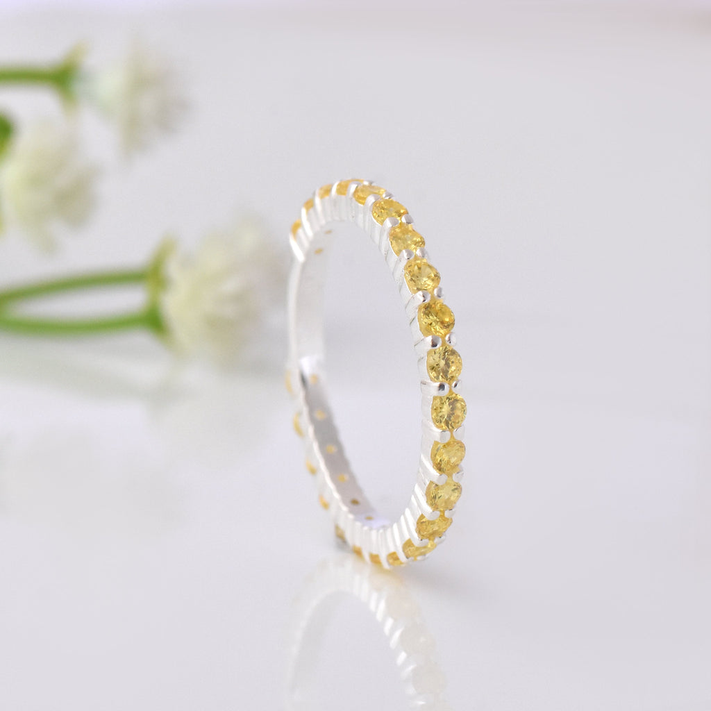 0.69 Ct Round Shape Citrine Eternity Band Ring 925 Sterling Silver
