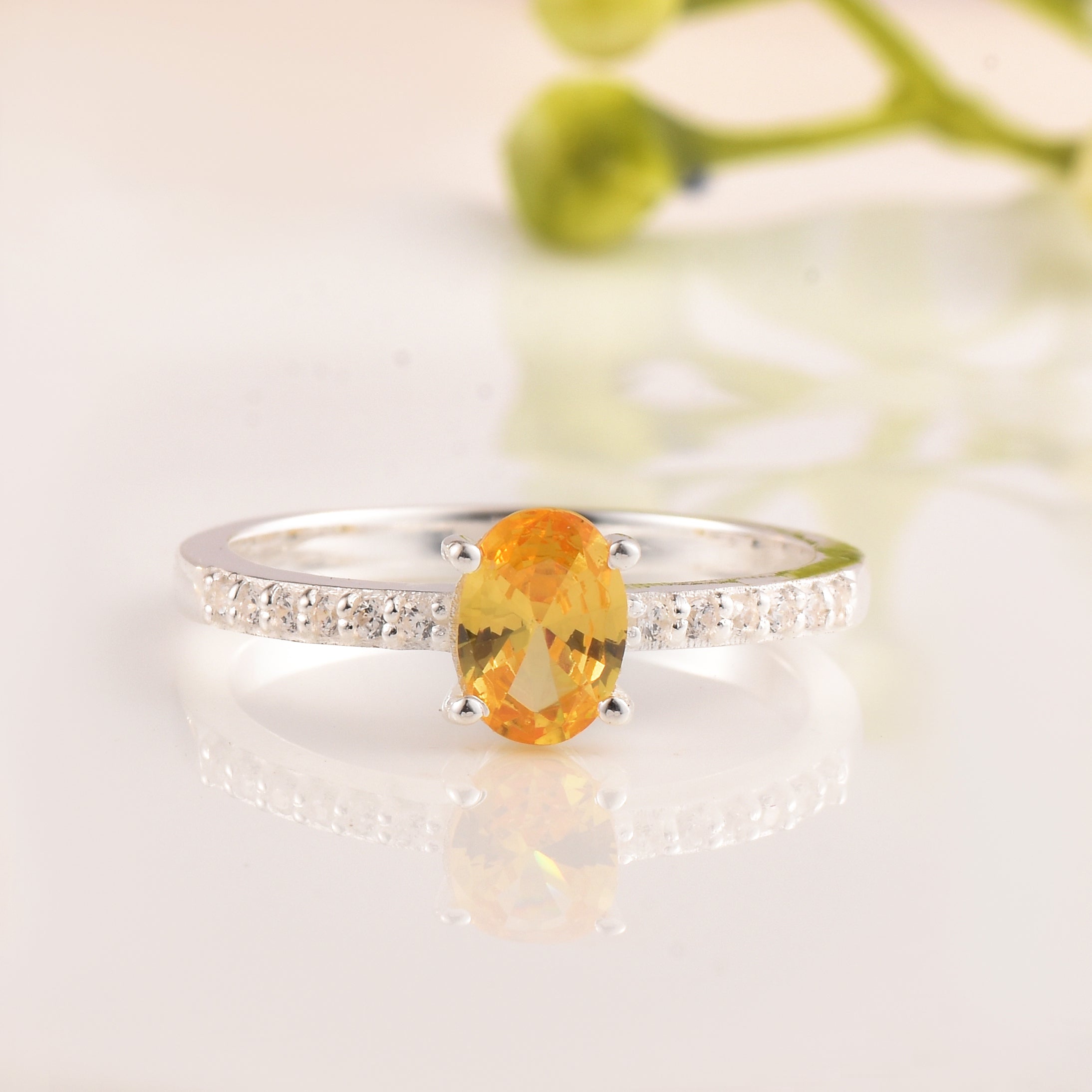 1.00 Ct Oval Shape Citrine Solitaire Ring 925 Sterling Silver
