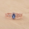 0.50 Ct Oval Shape Tanzanite Vintage Halo Ring 925 Sterling Silver Rose Plated