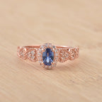 0.50 Ct Oval Shape Tanzanite Vintage Halo Ring 925 Sterling Silver Rose Plated