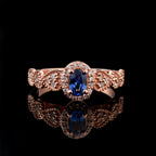 0.50 Ct Oval Shape Tanzanite Vintage Halo Ring 925 Sterling Silver Rose Plated