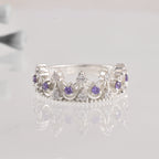 0.54 Ct Round Amethyst Crown Ring 925 Sterling Silver