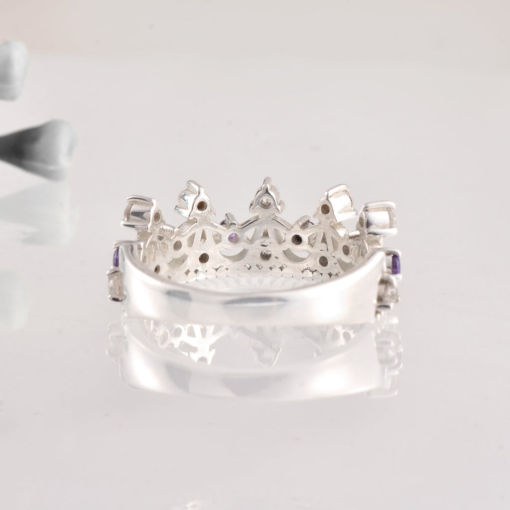 0.54 Ct Round Amethyst Crown Ring 925 Sterling Silver