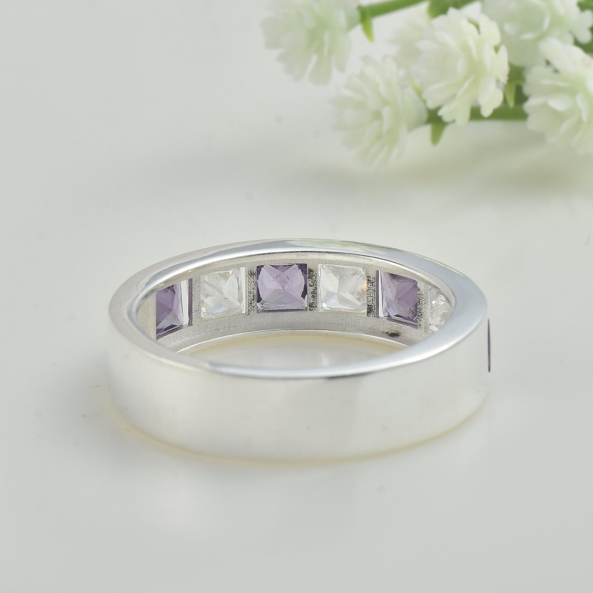 2.10 Ct Square Amethyst Eternity Band Ring 925 Sterling Silver