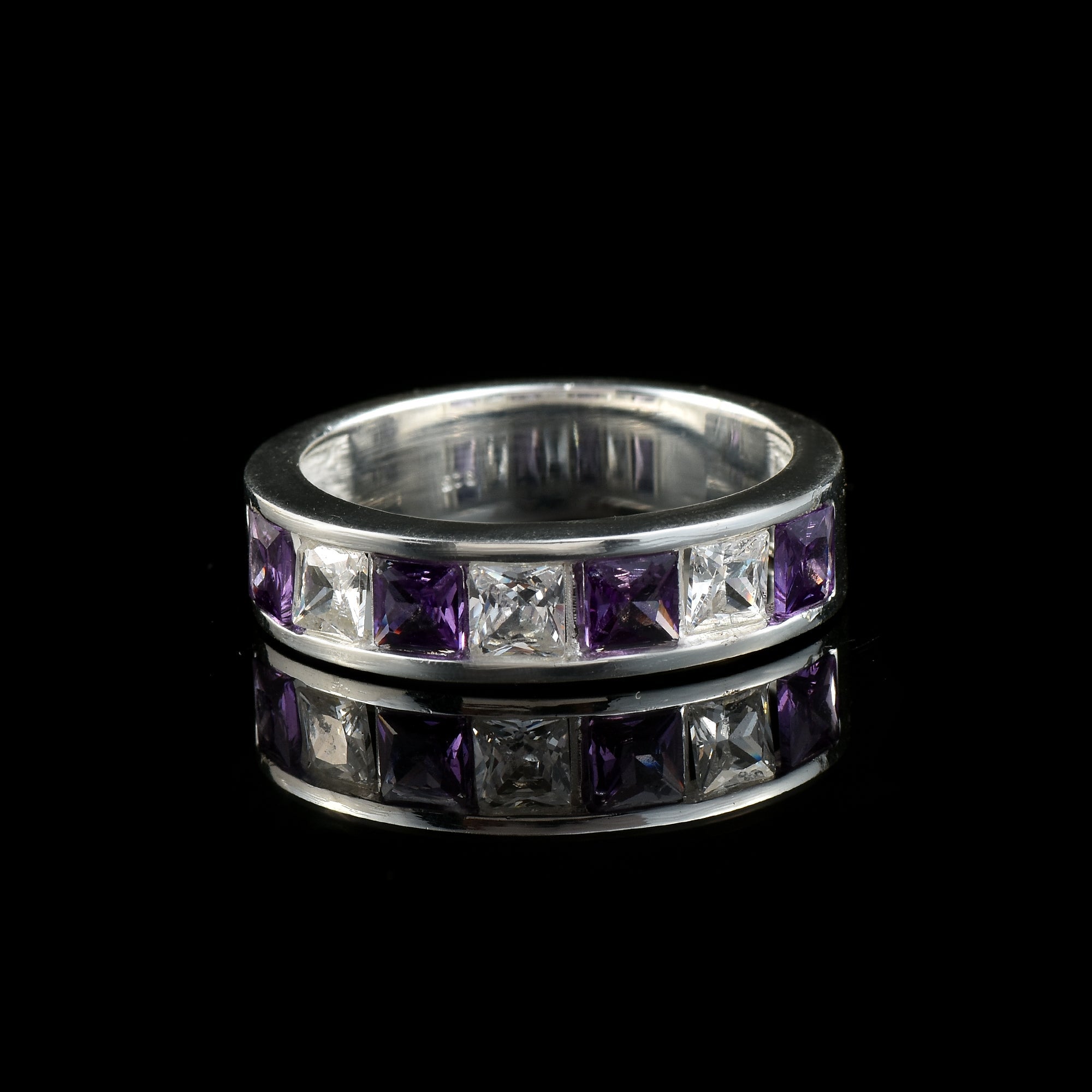 2.10 Ct Square Amethyst Eternity Band Ring 925 Sterling Silver