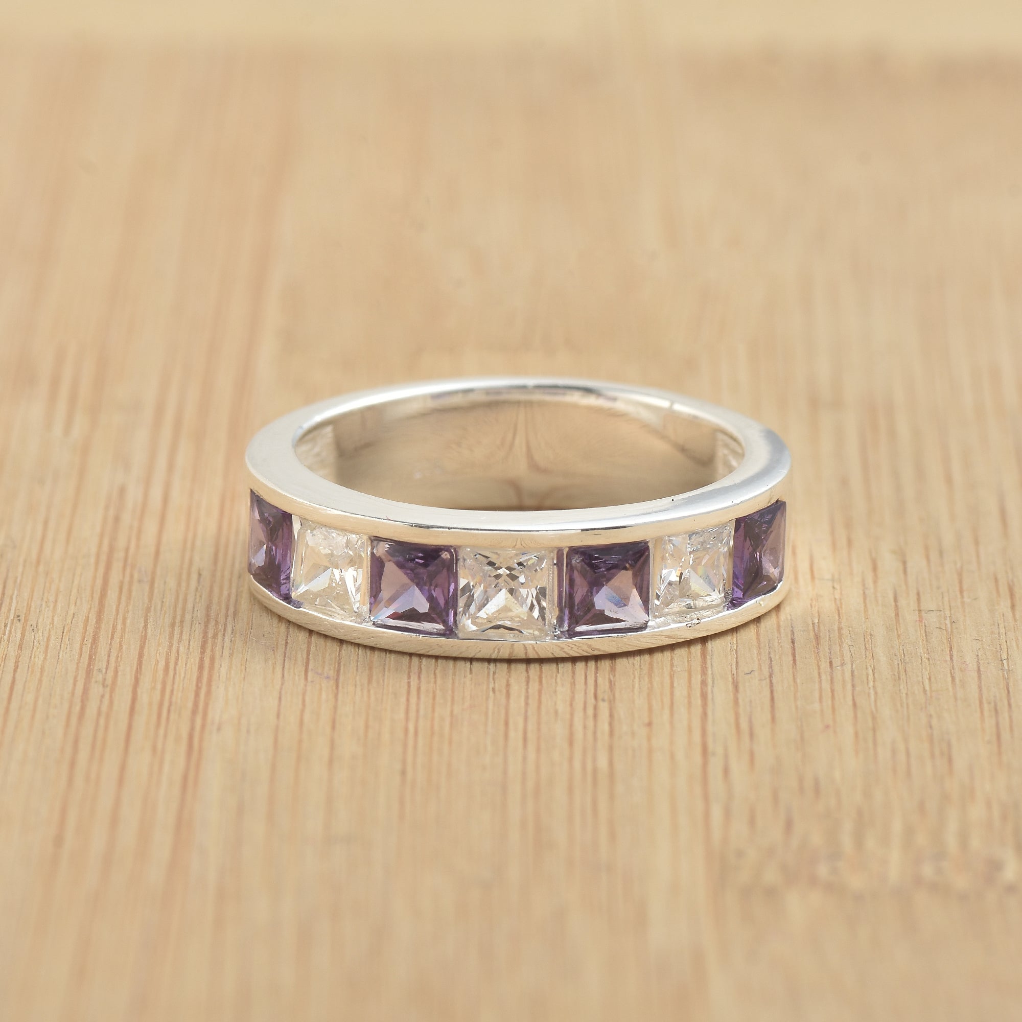 2.10 Ct Square Amethyst Eternity Band Ring 925 Sterling Silver