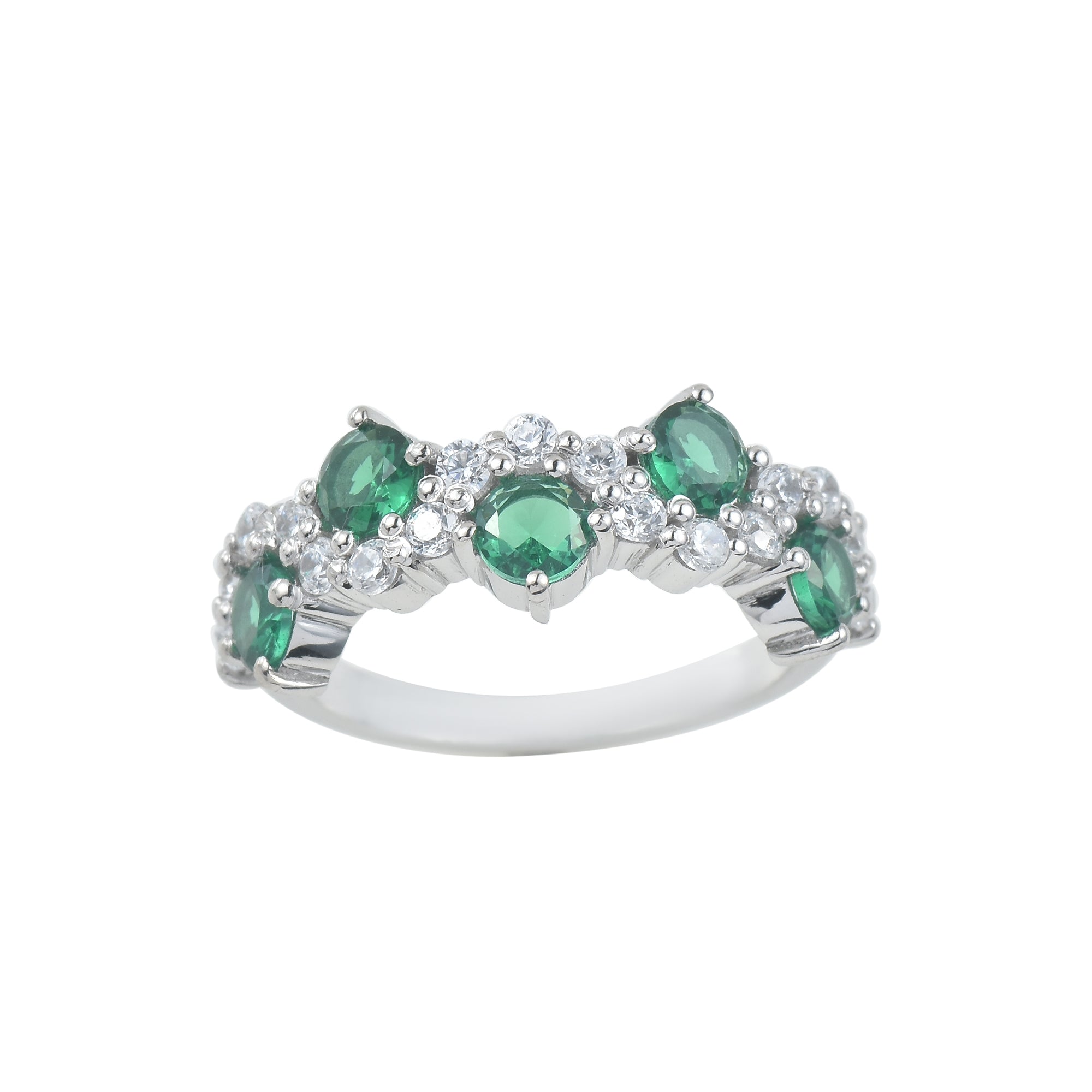 1.25 Ct Round Chrome Diopside Half Eternity Ring 925 Sterling Silver