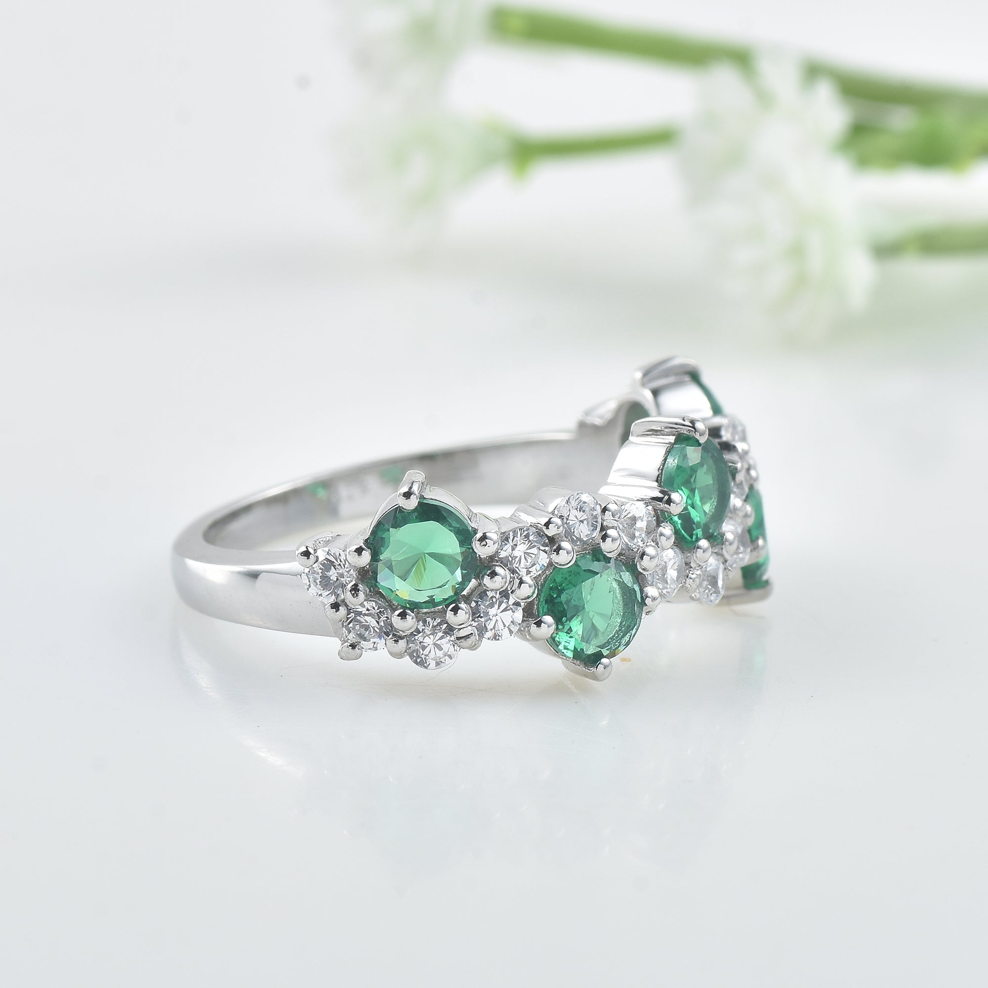 1.25 Ct Round Chrome Diopside Half Eternity Ring 925 Sterling Silver