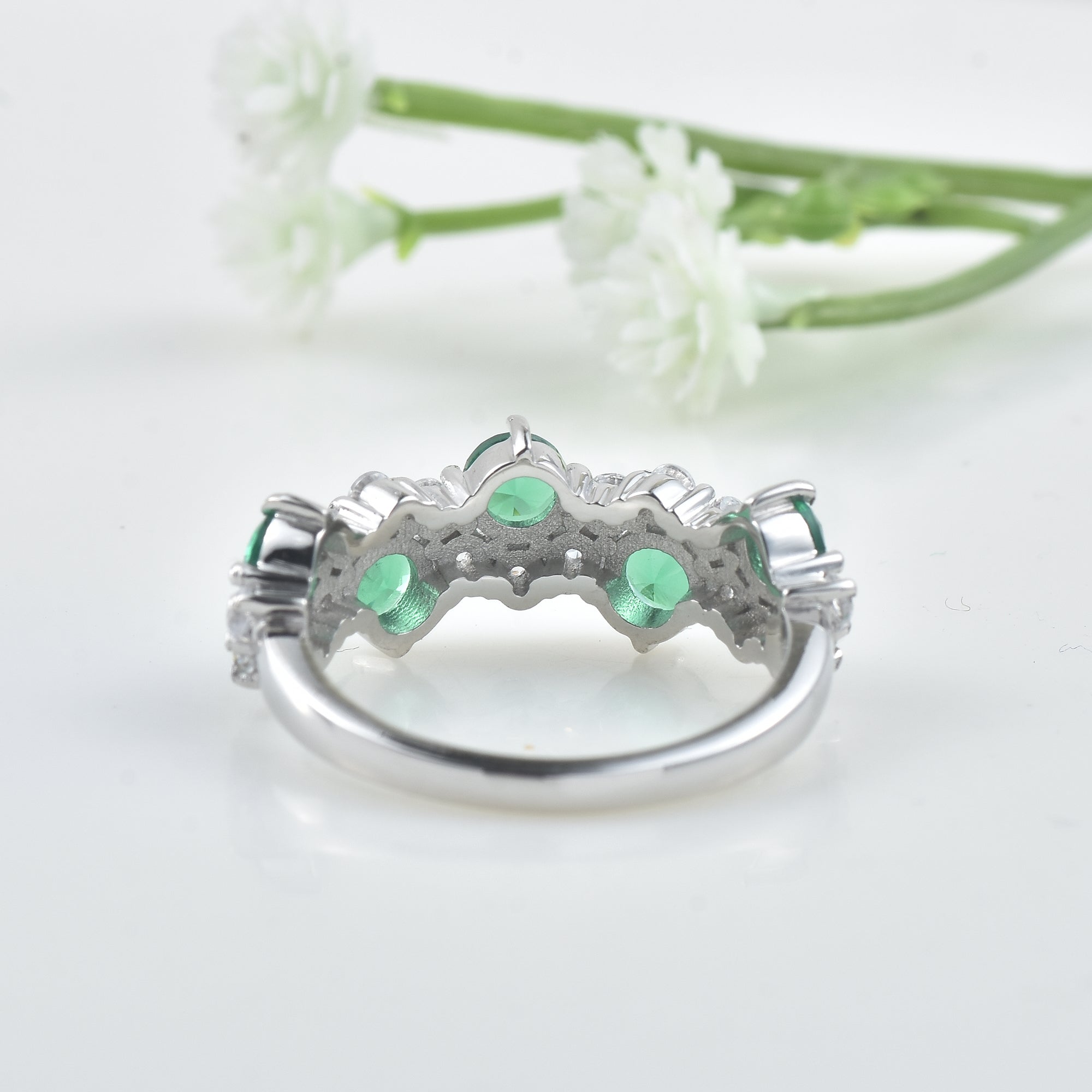 1.25 Ct Round Chrome Diopside Half Eternity Ring 925 Sterling Silver