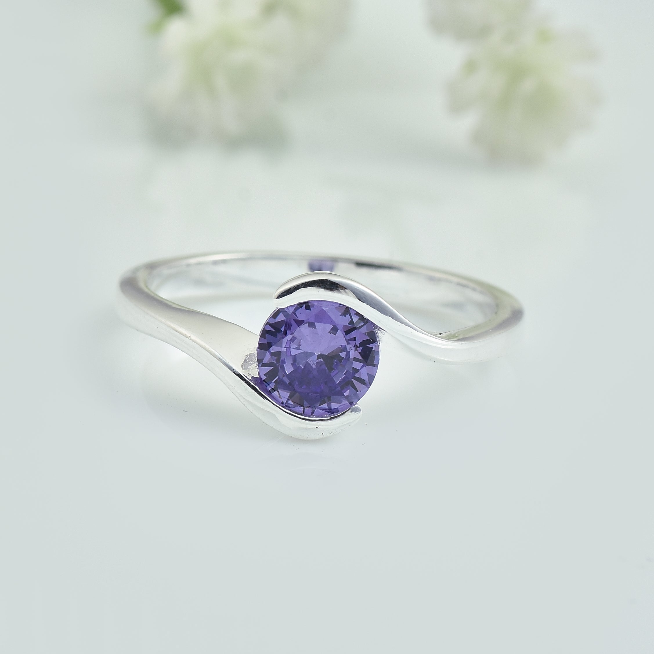0.75 Ct Round Amethyst Solitaire Ring 925 Sterling Silver