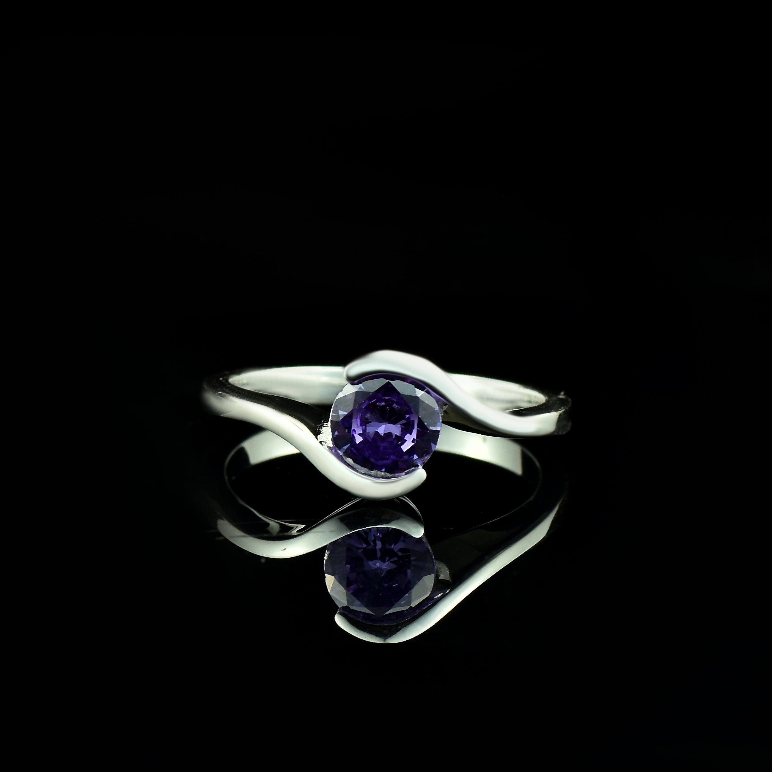 0.75 Ct Round Amethyst Solitaire Ring 925 Sterling Silver
