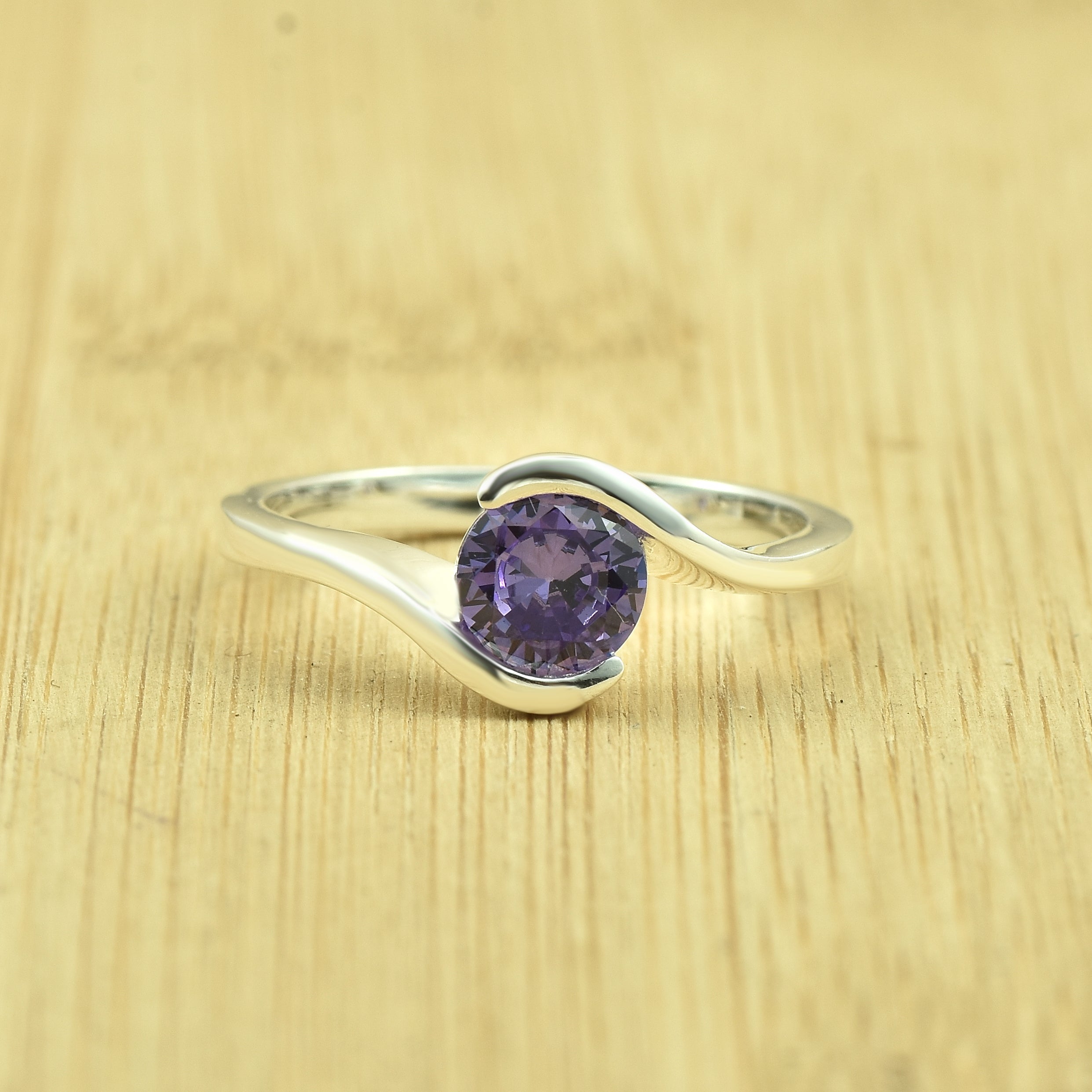 0.75 Ct Round Amethyst Solitaire Ring 925 Sterling Silver