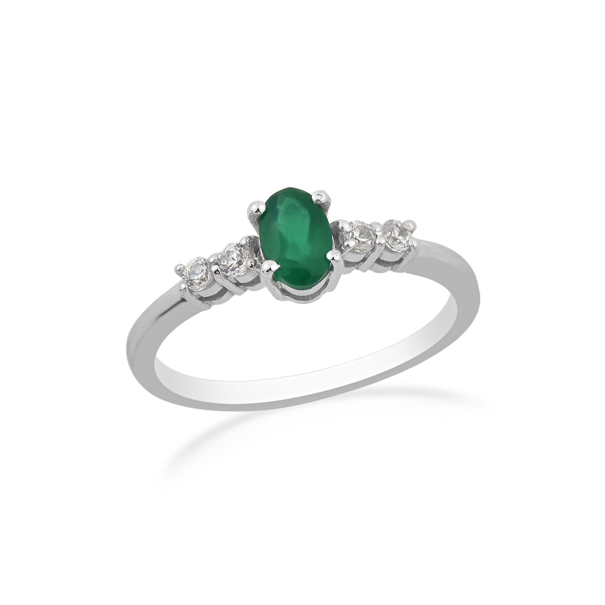 0.50 Ct Oval Emerald Solitaire Side Accents Ring 925 Sterling Silver