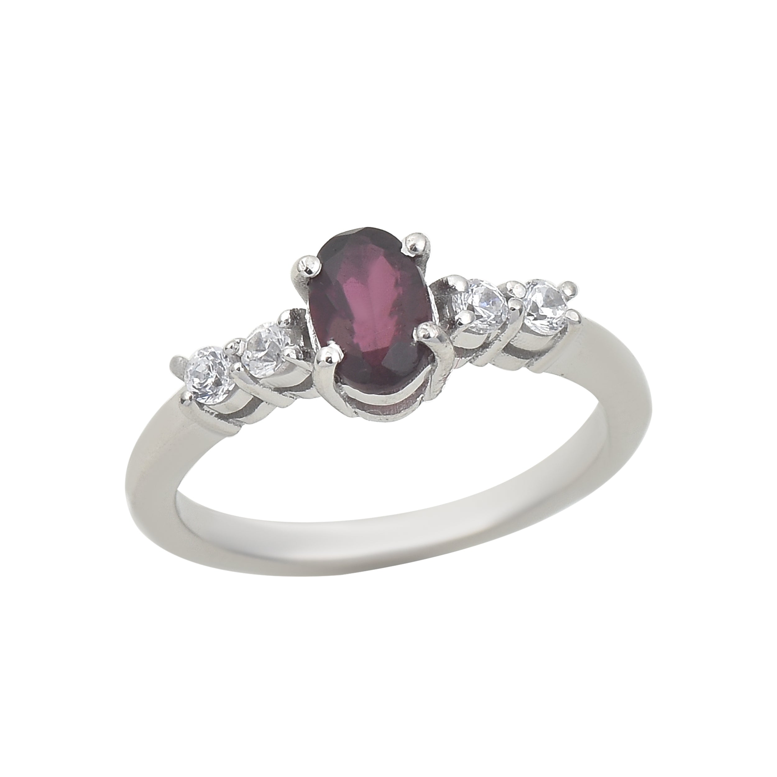 0.50 Ct Oval Rhodolite Garnet Solitaire Ring 925 Sterling Silver