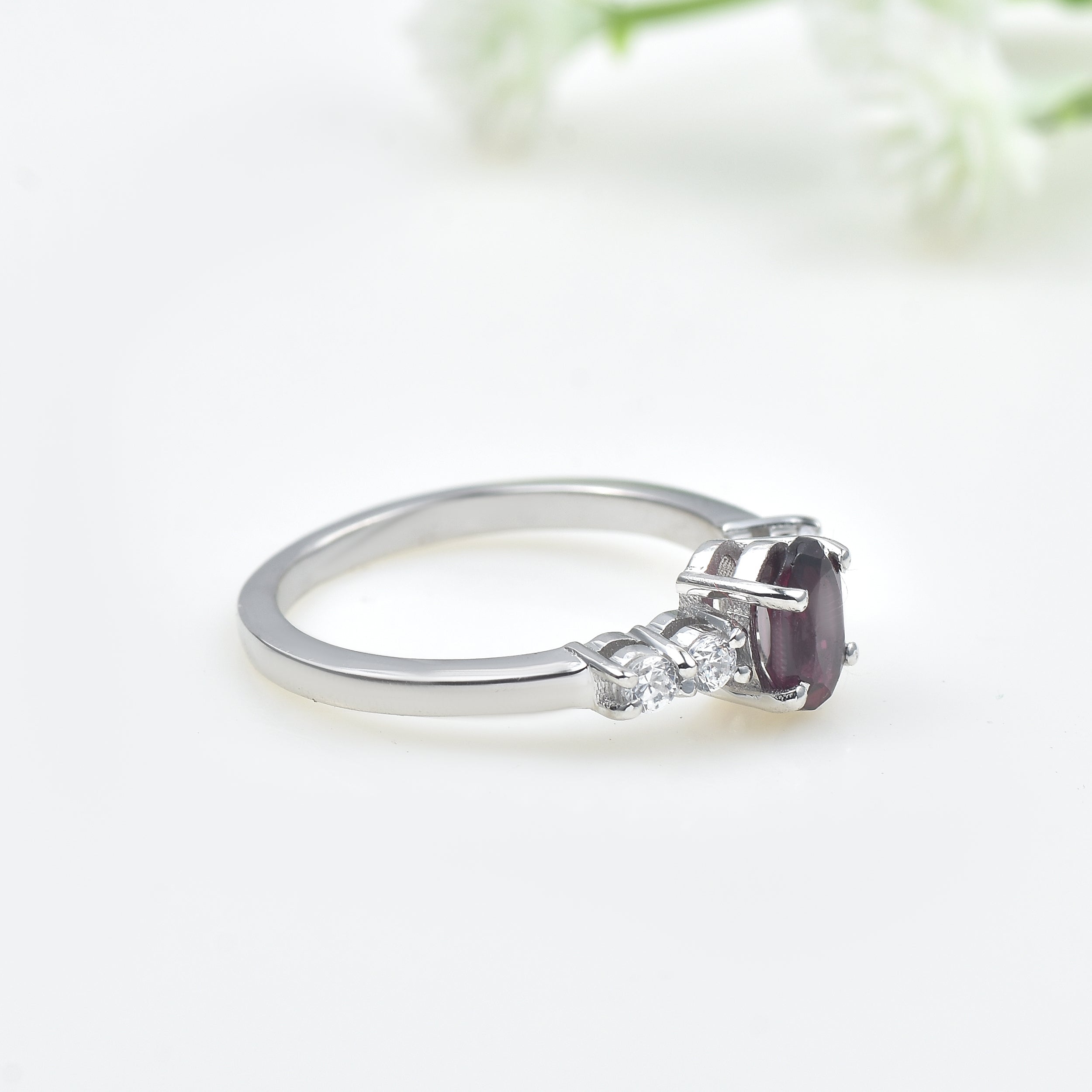 0.50 Ct Oval Rhodolite Garnet Solitaire Ring 925 Sterling Silver