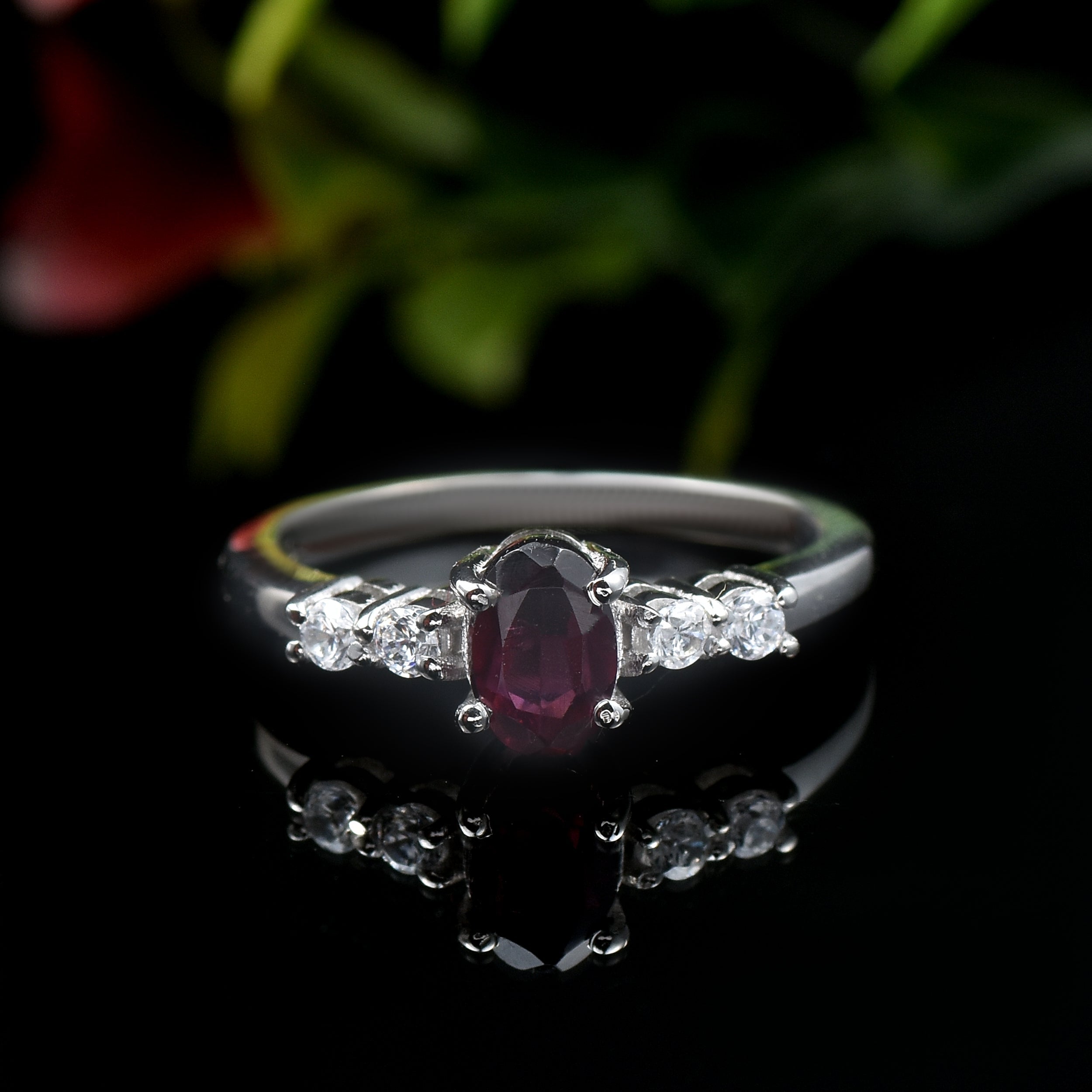 0.50 Ct Oval Rhodolite Garnet Solitaire Ring 925 Sterling Silver
