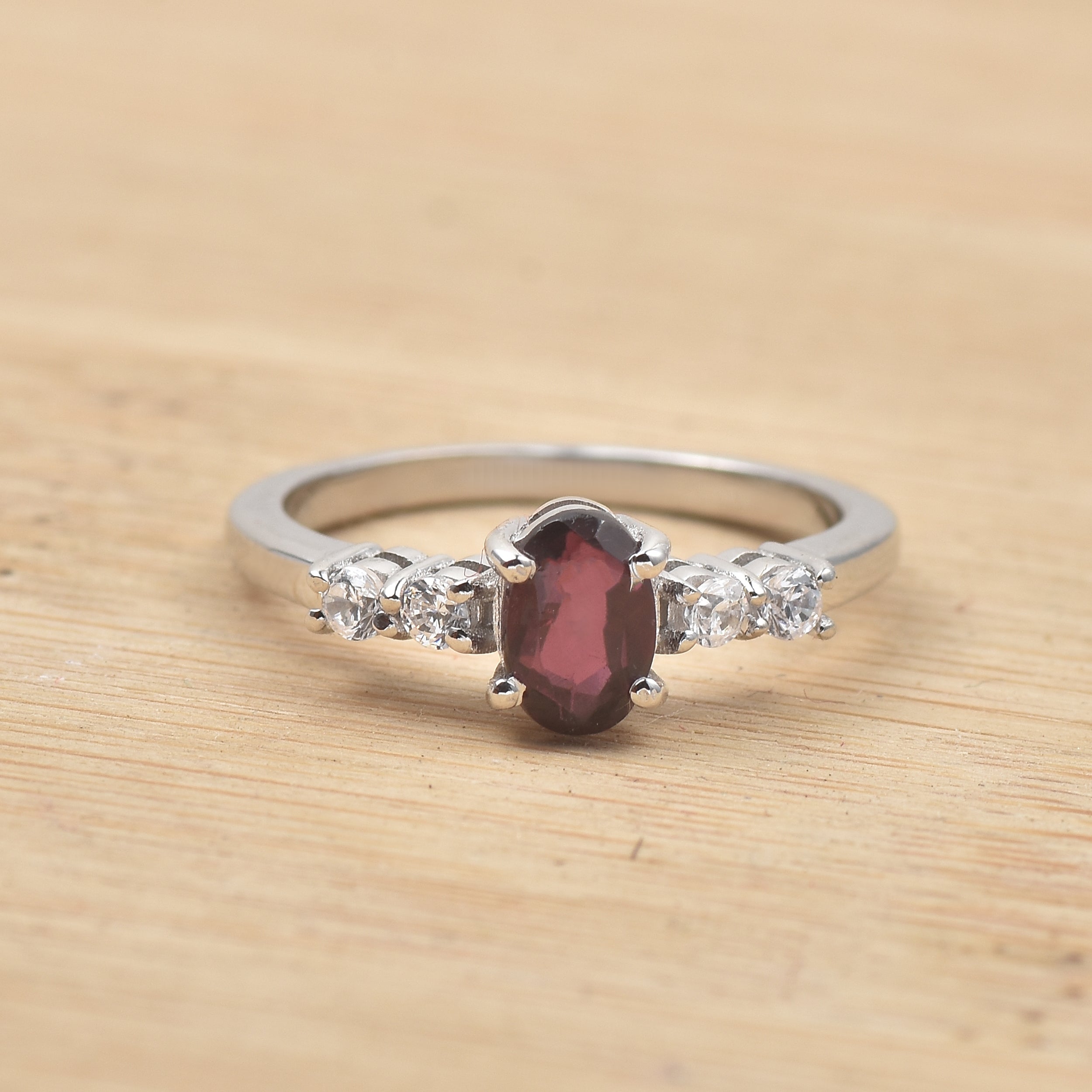 0.50 Ct Oval Rhodolite Garnet Solitaire Ring 925 Sterling Silver