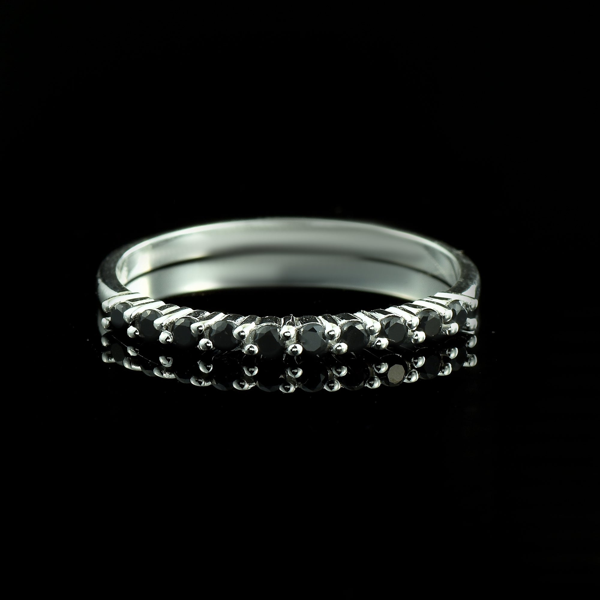 0.30 Ct Round Black Spinel Eternity Band Ring 925 Sterling Silver