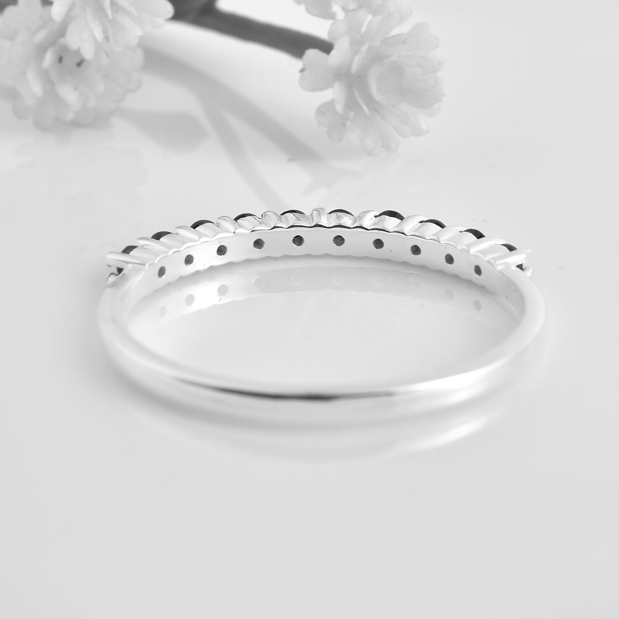 0.30 Ct Round Black Spinel Eternity Band Ring 925 Sterling Silver