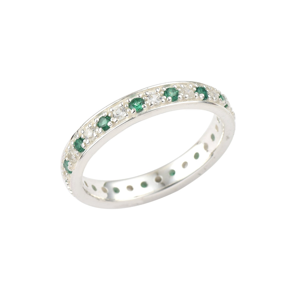 925 Sterling Silver 2MM Round Shape Emerald Gemstone Ring