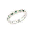 925 Sterling Silver 2MM Round Shape Emerald Gemstone Ring