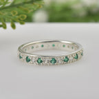 925 Sterling Silver 2MM Round Shape Emerald Gemstone Ring
