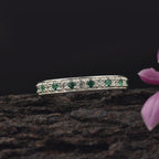 925 Sterling Silver 2MM Round Shape Emerald Gemstone Ring