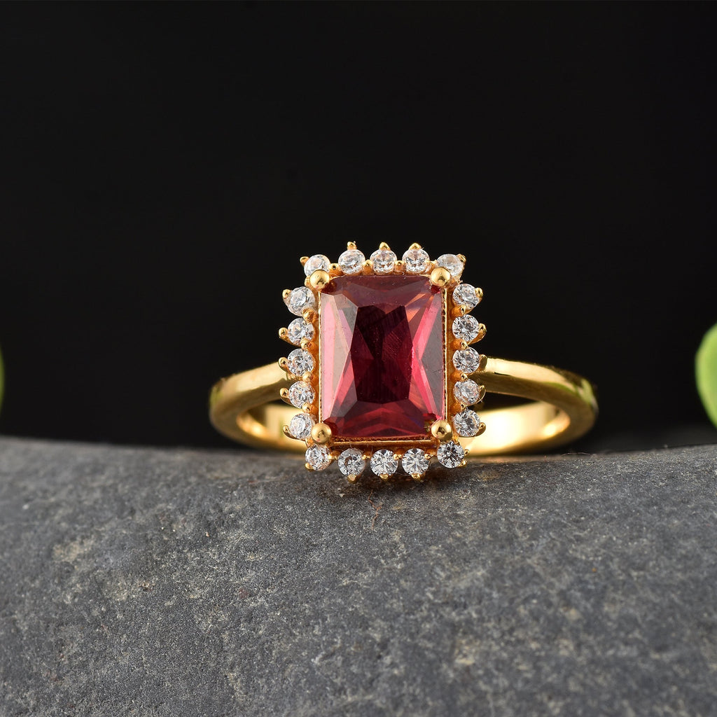 925 Sterling Silver 8x6MM Octagon Shape Rhodolite Garnet Gemstone Ring