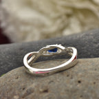 925 Sterling Silver 4MM Round Shape Blue Sapphire Gemstone Ring