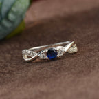 925 Sterling Silver 4MM Round Shape Blue Sapphire Gemstone Ring