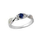 925 Sterling Silver 4MM Round Shape Blue Sapphire Gemstone Ring