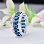 925 Sterling Silver 6x4MM Octagon Shape Blue Sapphire Gemstone Ring