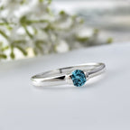925 Sterling Silver 4MM Round Shape London Blue Topaz Gemstone Ring
