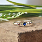 925 Sterling Silver 4MM Round Shape Blue Sapphire Gemstone Ring