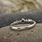 925 Sterling Silver 4MM Round Shape Blue Sapphire Gemstone Ring