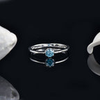 925 Sterling Silver 4MM Round Shape Aquamarine Gemstone Ring