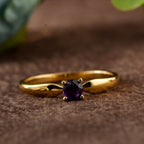 925 Sterling Silver 4MM Round Shape Amethyst Gemstone Ring