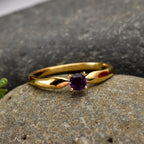 925 Sterling Silver 4MM Round Shape Amethyst Gemstone Ring
