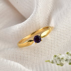 925 Sterling Silver 4MM Round Shape Amethyst Gemstone Ring