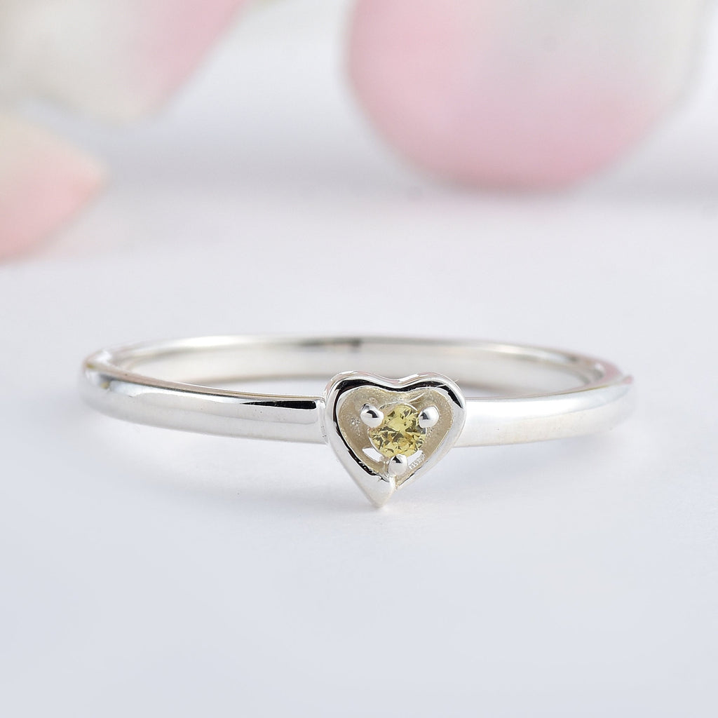925 Sterling Silver 2MM Round Shape Lemon Quartz Gemstone Ring