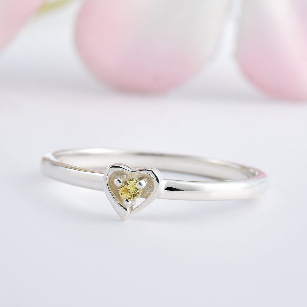 925 Sterling Silver 2MM Round Shape Lemon Quartz Gemstone Ring