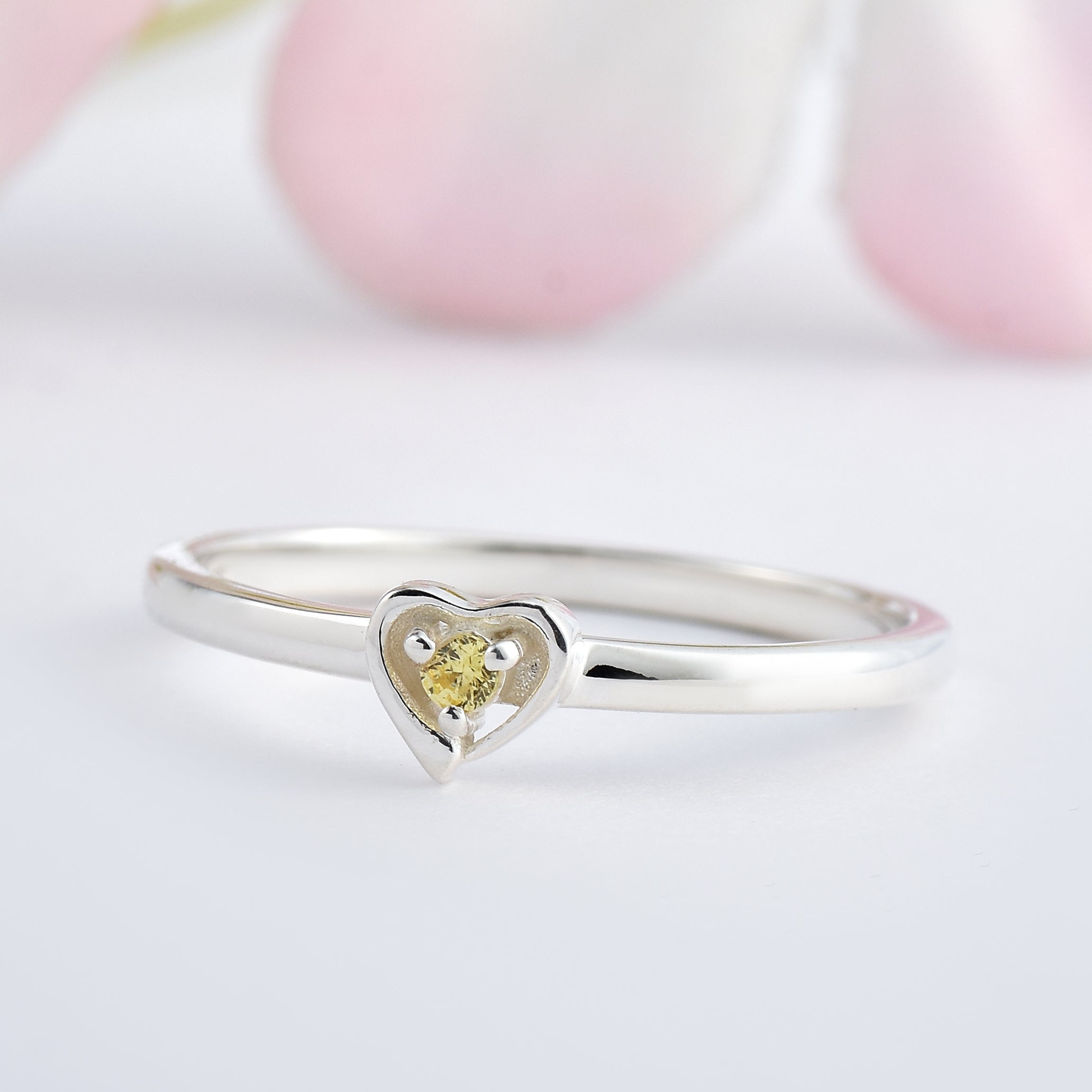 925 Sterling Silver 2MM Round Shape Lemon Quartz Gemstone Ring