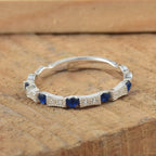 925 Sterling Silver 2MM Round Shape Blue Sapphire Gemstone Ring