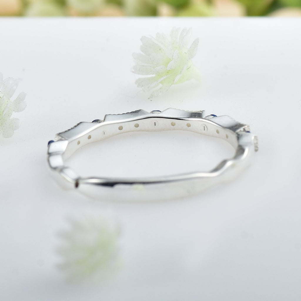925 Sterling Silver 2MM Round Shape Blue Sapphire Gemstone Ring