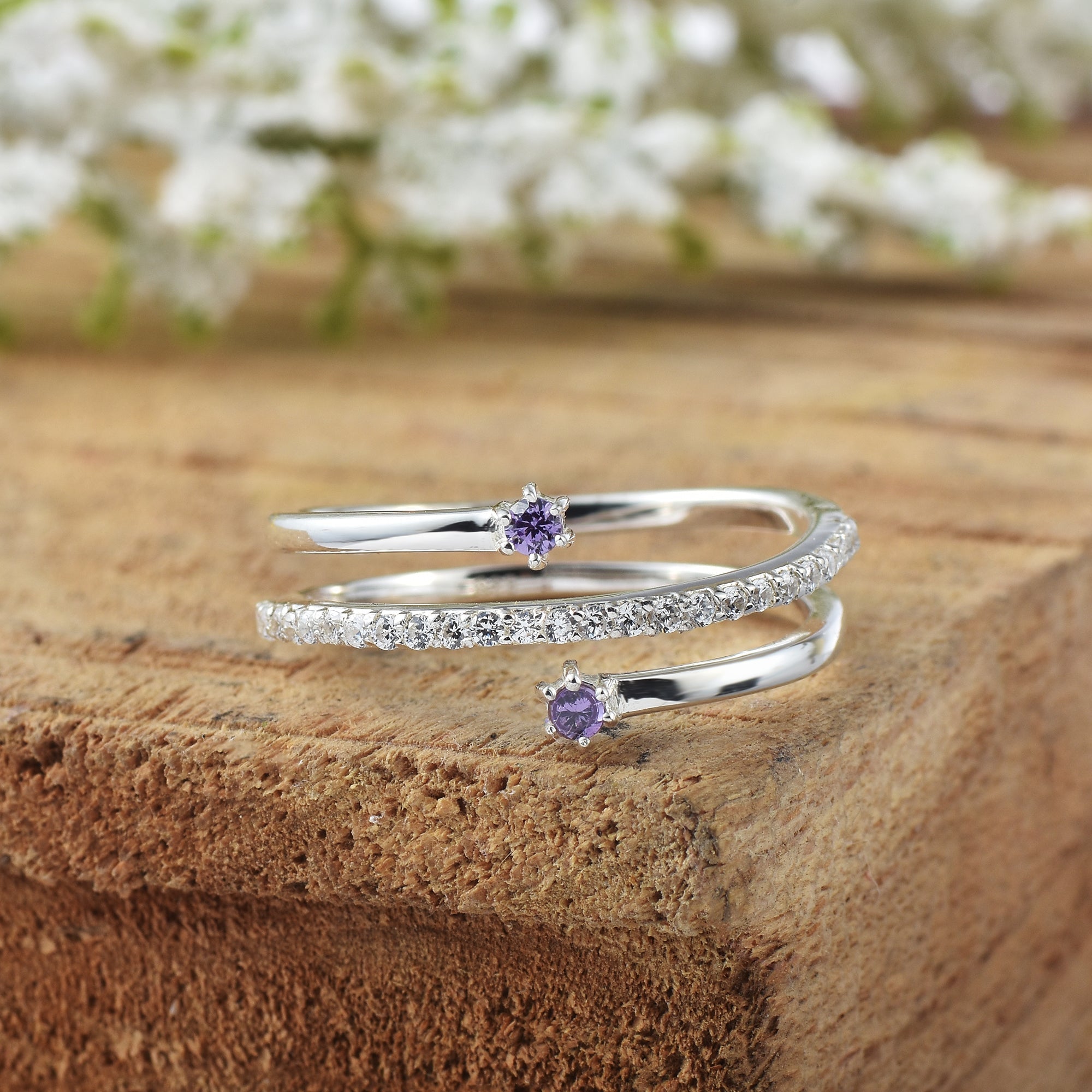 925 Sterling Silver 1MM Round Shape Blue Sapphire Gemstone Ring